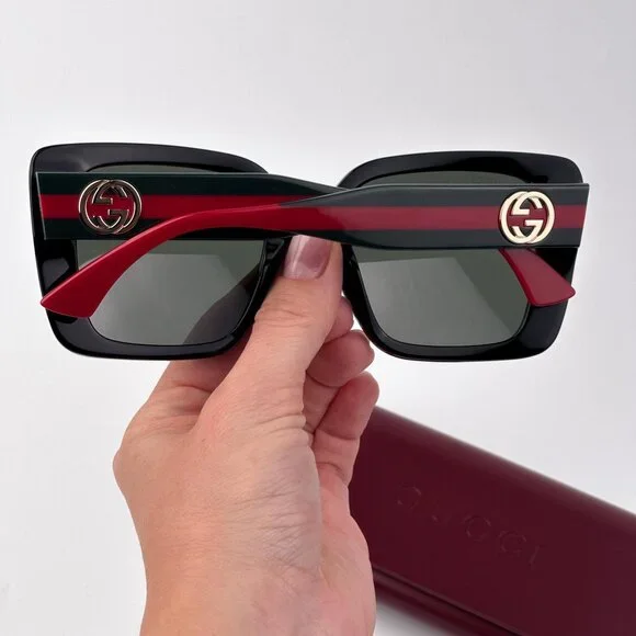 Gucci GG1861S Sunglasses – Black & Green Square Frame with Grey Lenses | Model 0 - Picture 2 of 12